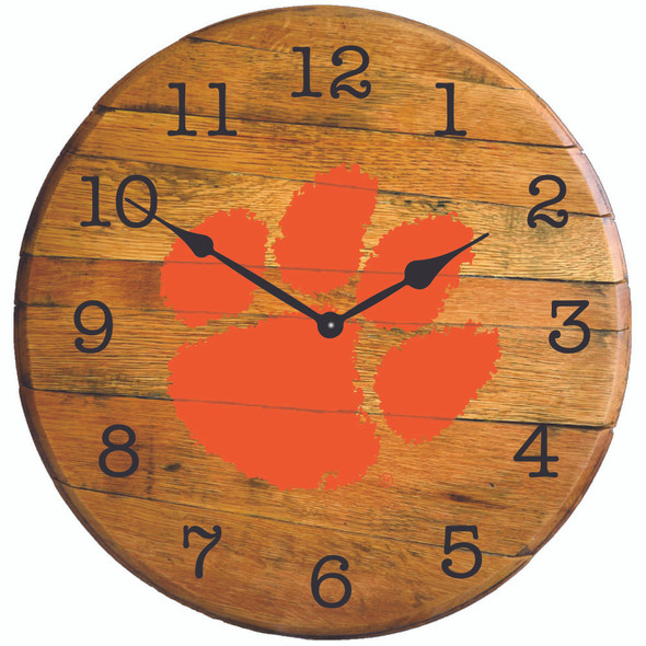 Clemson Tigers paw 21" Barrel Team Logo Clock | GREENSTONES|BTC-CLEM-01
