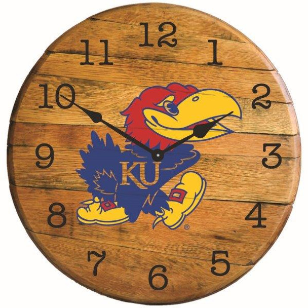 Kansas Jayhawks 21" Barrel Team Logo Clock | GREENSTONES | BTS-KU-01