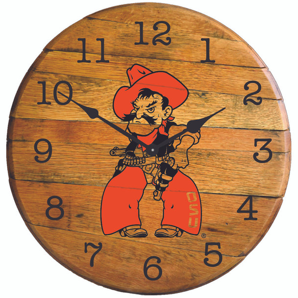 Oklahoma State Cowboys 21" Barrel Team Clock - Pistol Pete full | GREENSTONES |BTC-OSU-03