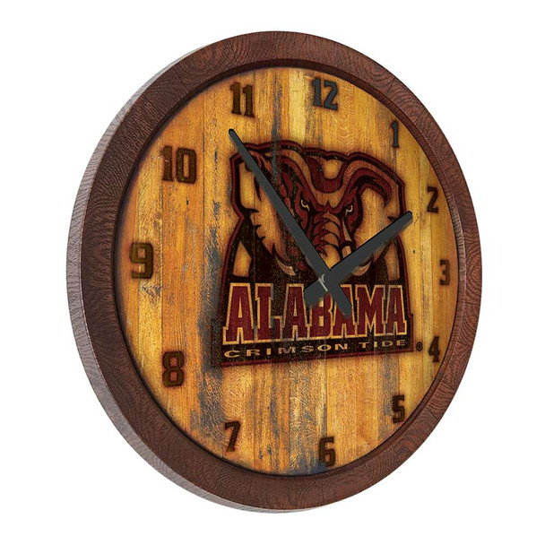 Alabama Crimson Tide Al Logo -  Branded Faux Barrel Top Wall Clock