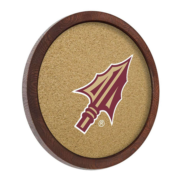 Florida State Seminoles Arrowhead - Faux Barrel Framed Cork Board - Color Logo Florida State Seminoles Arrowhead - Faux Barrel Framed Cork Board - Color Logo
