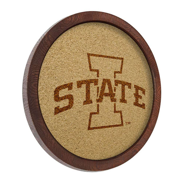 Iowa State Cyclones Faux Barrel Framed Cork Board - Monochrome Logo Iowa State Cyclones Faux Barrel Framed Cork Board - Monochrome Logo