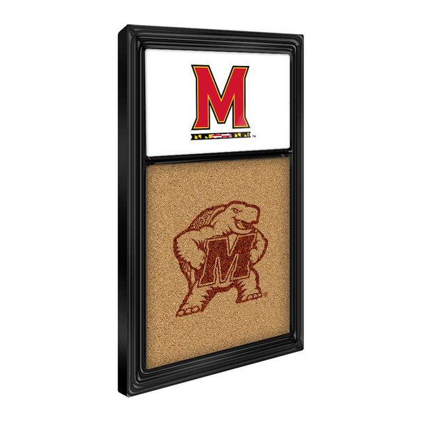 Maryland Terrapins Dual Logo - Cork Note Board - Black Frame / White
