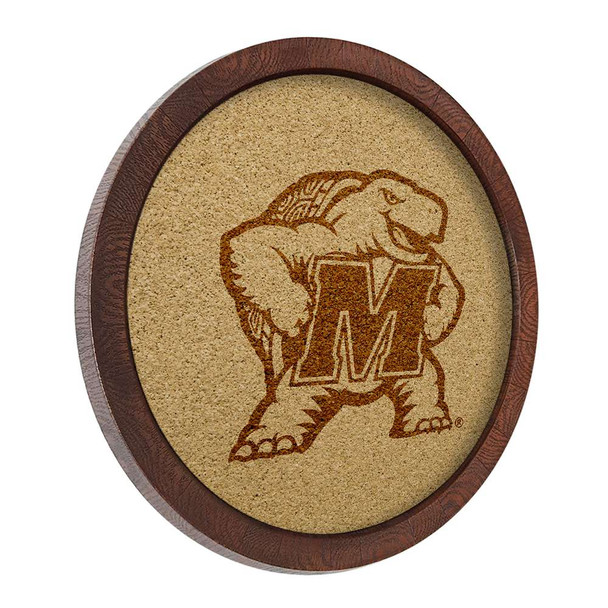 Maryland Terrapins Mascot - Faux Barrel Framed Cork Board - Monochrome Logo Maryland Terrapins Mascot - Faux Barrel Framed Cork Board - Monochrome Logo