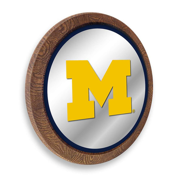 Michigan Wolverines Faux Barrel Top Mirrored Wall Sign - Blue Edge Michigan Wolverines Faux Barrel Top Mirrored Wall Sign - Blue Edge