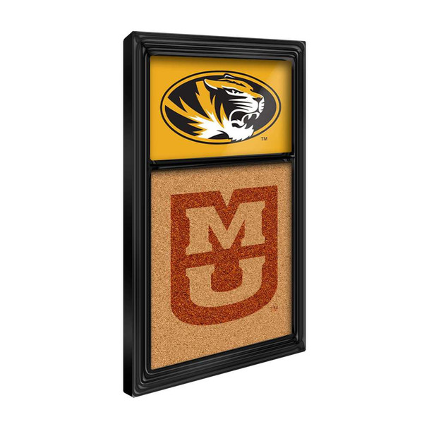 Missouri Tigers Dual Logo - Cork Note Board - Black Frame / Gold