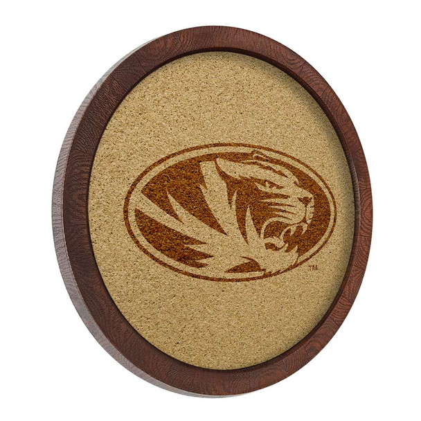 Missouri Tigers Faux Barrel Framed Cork Board - Monochrome Logo