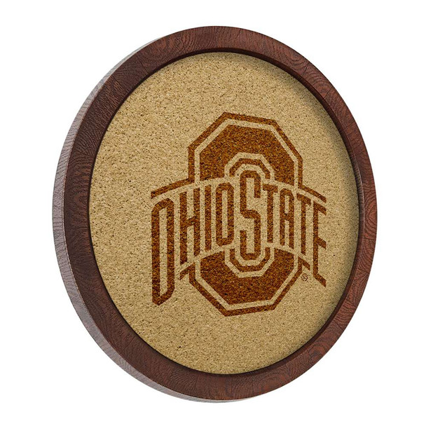 Ohio State Buckeyes Faux Barrel Framed Cork Board - Monochrome Logo Ohio State Buckeyes Faux Barrel Framed Cork Board - Monochrome Logo