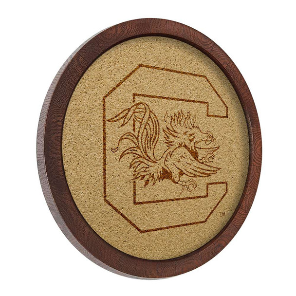 South Carolina Gamecocks Faux Barrel Framed Cork Board - Monochrome Logo South Carolina Gamecocks Faux Barrel Framed Cork Board - Monochrome Logo