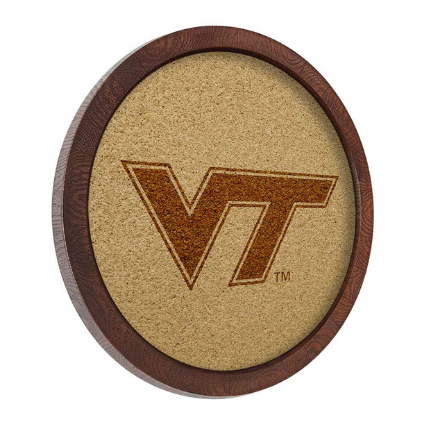 Virginia Tech Hokies Faux Barrel Framed Cork Board - Monochrome Logo