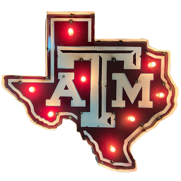 Texas A&M Aggies Recycled Metal Wall Decor Illuminated Map| LRT SALES | ATMMAPWDLGT