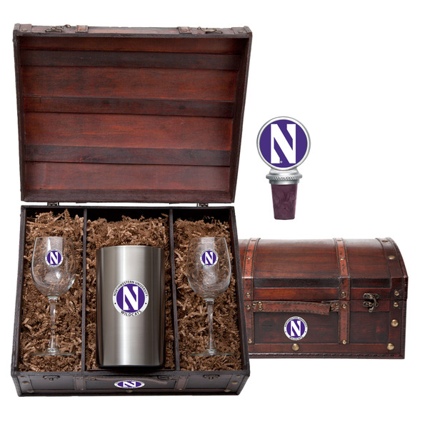 Northwestern Wildcats Wine Chest Set | Heritage Pewter | WSC11398EP