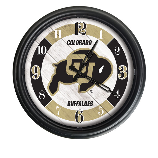 Colorado Buffaloes Indoor/Outdoor LED Wall Clock | Holland Bar Stool Co. | ODClk14BK-08ColoUn
