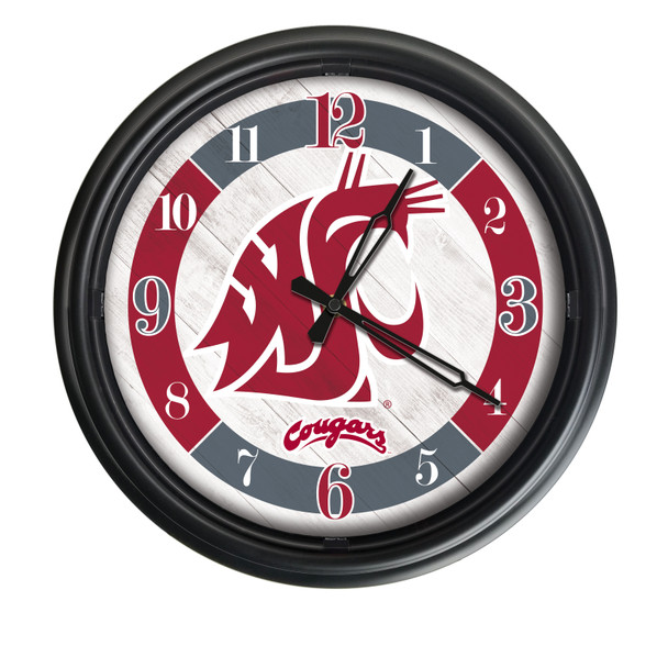 Washington State Cougars Indoor/Outdoor LED Wall Clock  | Holland Bar Stool Co. | ODClk14BK-08WashSt Washington State Cougars Indoor/Outdoor LED Wall Clock  | Holland Bar Stool Co. | ODClk14BK-08WashSt