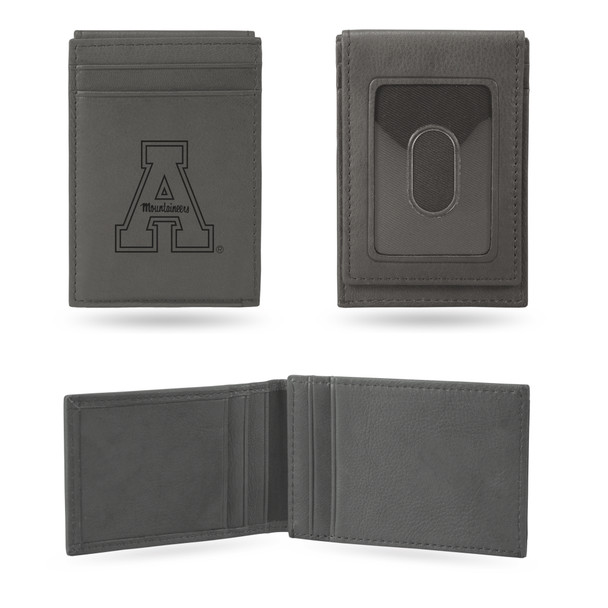 Appalachian State Mountaineers Gray Laser Engraved Front Pocket Wallet  | Rico Industries | LEFPW130501GY