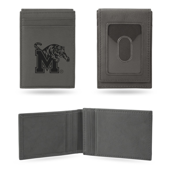 Memphis Tigers Gray Laser Engraved Front Pocket Wallet  | Rico Industries | LEFPW180802GY Memphis Tigers Gray Laser Engraved Front Pocket Wallet  | Rico Industries | LEFPW180802GY