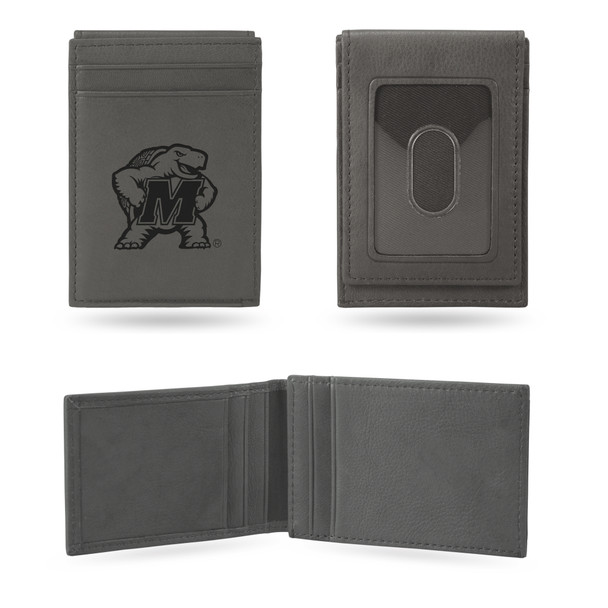 Maryland Terrapins Gray Laser Engraved Front Pocket Wallet  | Rico Industries | LEFPW320201GY