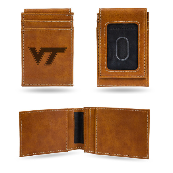 Virginia Tech Hokies Brown Laser Engraved Front Pocket Wallet  | Rico Industries | LEFPW340201BR
