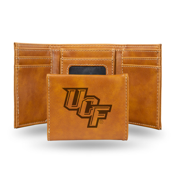 UCF Knights Brown Laser Engraved Tri-Fold Wallet | Rico Industries | LETRI100501BR UCF Knights Brown Laser Engraved Tri-Fold Wallet | Rico Industries | LETRI100501BR