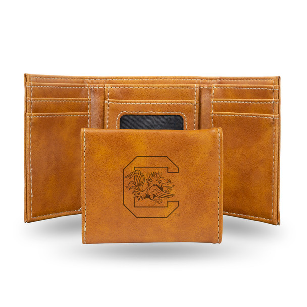 South Carolina Gamecocks Brown Laser Engraved Tri-Fold Wallet | Rico Industries | LETRI120101BR