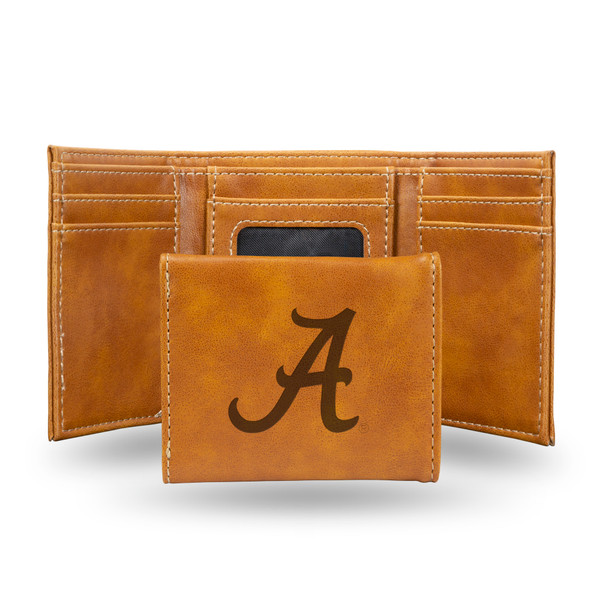 Alabama Crimson Tide Brown Laser Engraved Tri-Fold Wallet | Rico Industries | LETRI150101BR
