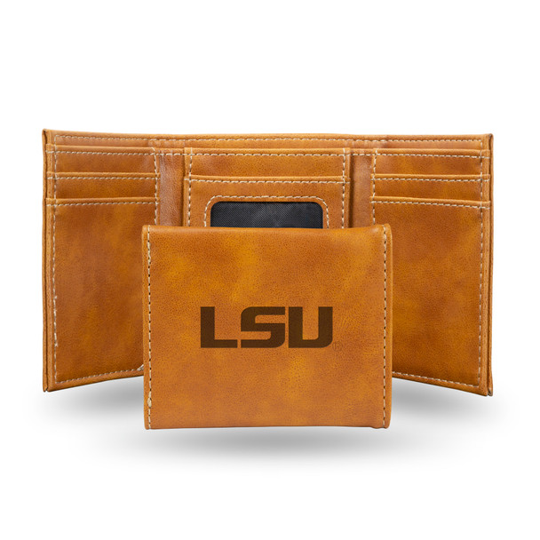 LSU Tigers Brown Laser Engraved Tri-Fold Wallet | Rico Industries | LETRI170101BR