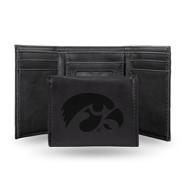 Iowa Hawkeyes Black Laser Engraved Tri-Fold Wallet | Rico Industries | LETRI250101BK