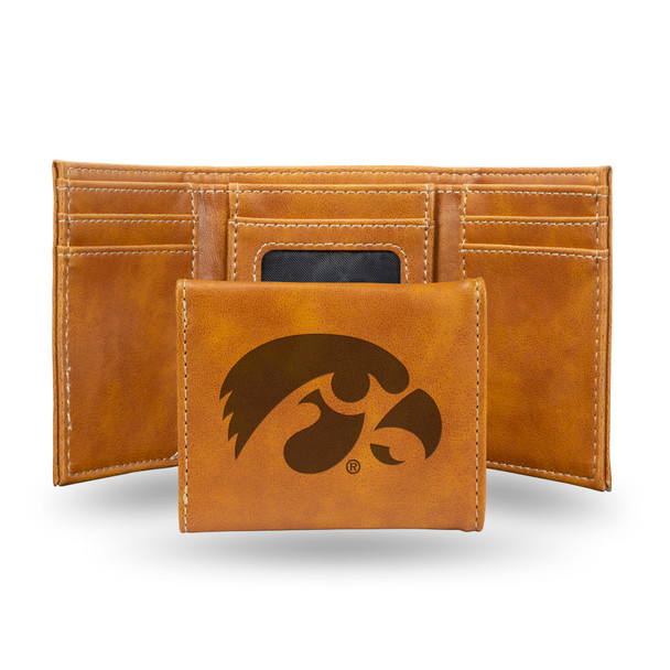 Iowa Hawkeyes Brown Laser Engraved Tri-Fold Wallet | Rico Industries | LETRI250101BR
