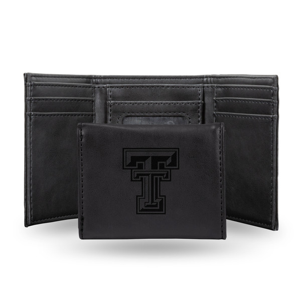 Texas Tech Red Raiders Black Laser Engraved Tri-Fold Wallet | Rico Industries | LETRI260801BK