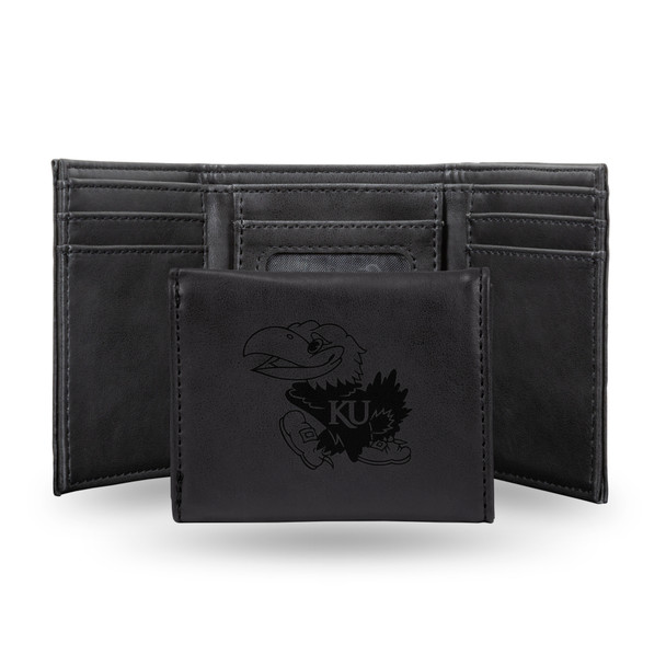 Kansas Jayhawks Black Laser Engraved Tri-Fold Wallet | Rico Industries | LETRI310101BK