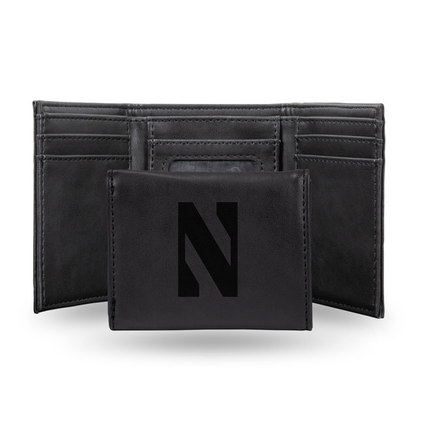 Northwestern Wildcats Black Laser Engraved Tri-Fold Wallet | Rico Industries | LETRI400201BK Northwestern Wildcats Black Laser Engraved Tri-Fold Wallet | Rico Industries | LETRI400201BK
