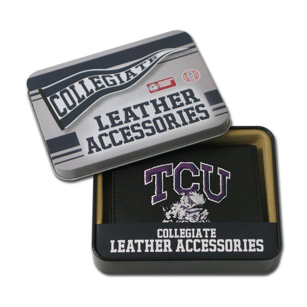 TCU Horned Frogs Embroidered Genuine Leather Tri-fold Wallet  | Rico Industries | RTR260502 TCU Horned Frogs Embroidered Genuine Leather Tri-fold Wallet  | Rico Industries | RTR260502