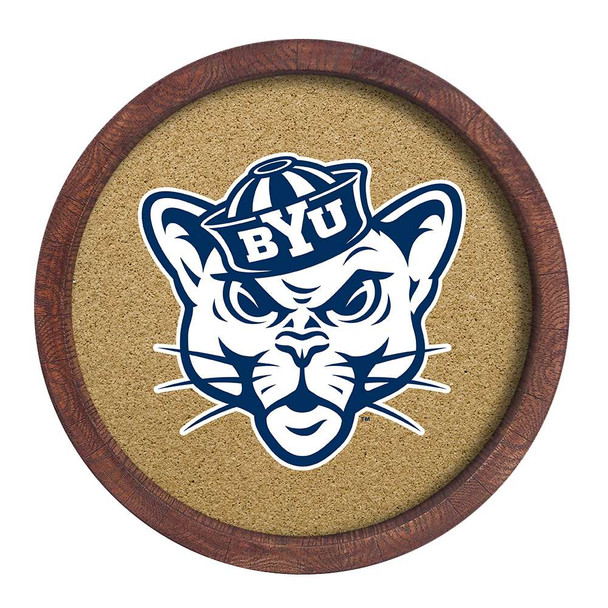 BYU Cougars: Mascot - "Faux" Barrel Framed Cork Board - Color | The Fan-Brand | NCBYUC-632-02A