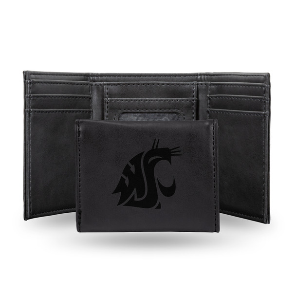 Washington State Cougars Black Laser Engraved Tri-Fold Wallet | Rico Industries | LETRI490101BK Washington State Cougars Black Laser Engraved Tri-Fold Wallet | Rico Industries | LETRI490101BK