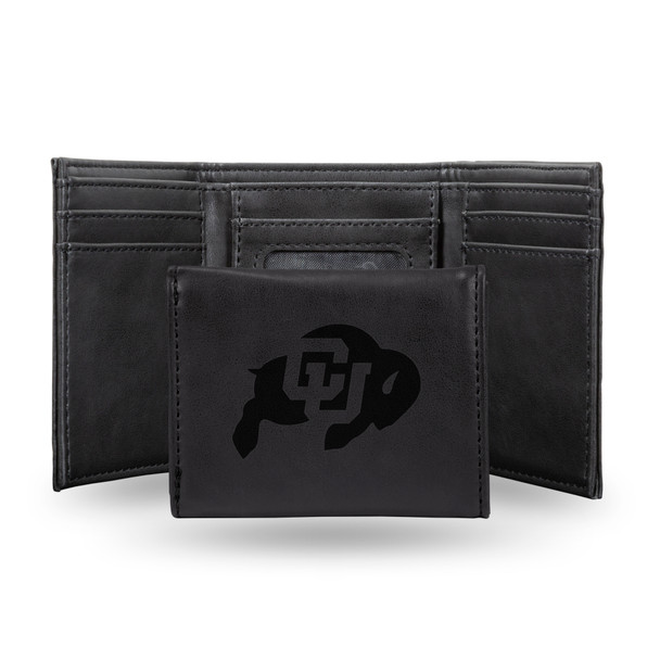 Colorado Buffaloes Black Laser Engraved Tri-Fold Wallet | Rico Industries | LETRI500101BK Colorado Buffaloes Black Laser Engraved Tri-Fold Wallet | Rico Industries | LETRI500101BK