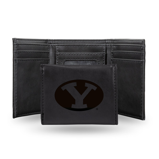 BYU Cougars Black Laser Engraved Tri-Fold Wallet | Rico Industries | LETRI510201BK BYU Cougars Black Laser Engraved Tri-Fold Wallet | Rico Industries | LETRI510201BK