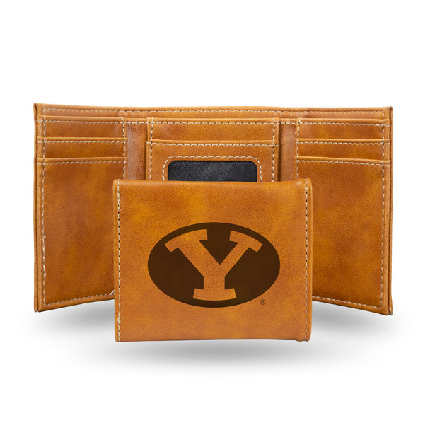 BYU Cougars Brown Laser Engraved Tri-Fold Wallet | Rico Industries | LETRI510201BR BYU Cougars Brown Laser Engraved Tri-Fold Wallet | Rico Industries | LETRI510201BR