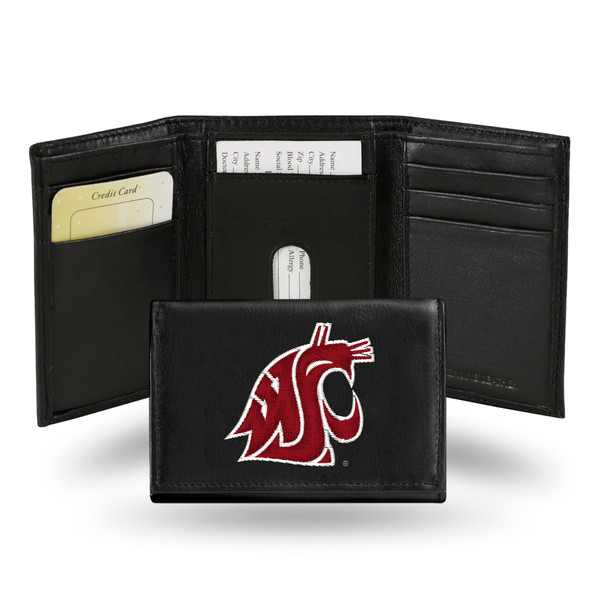 Washington State Cougars Embroidered Genuine Leather Tri-fold Wallet | Rico Industries | RTR490101 Washington State Cougars Embroidered Genuine Leather Tri-fold Wallet | Rico Industries | RTR490101