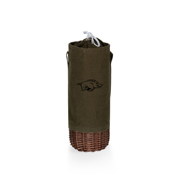 Arkansas Razorbacks Malbec Insulated Canvas and Willow Wine Bottle Basket | Picnic Time | 201-00-140-034-0