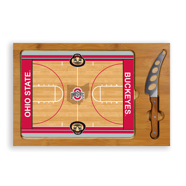 Ohio State Buckeyes Icon Glass Top Cutting Board & Knife Set | Picnic Time | 910-00-505-445-0 Ohio State Buckeyes Icon Glass Top Cutting Board & Knife Set | Picnic Time | 910-00-505-445-0