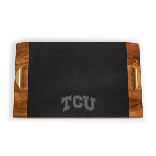 TCU Horned Frogs Covina Acacia and Slate Serving Tray | Picnic Time | 957-07-512-843-0 TCU Horned Frogs Covina Acacia and Slate Serving Tray | Picnic Time | 957-07-512-843-0