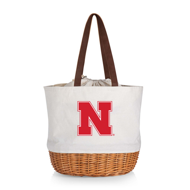 Nebraska Huskers Coronado Canvas and Willow Basket Tote | Picnic Time | 203-00-187-404-0