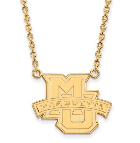 Marquette University Sterling Silver Gold Plated Large Pendant Necklace | Logo Art | GP008MAR-18