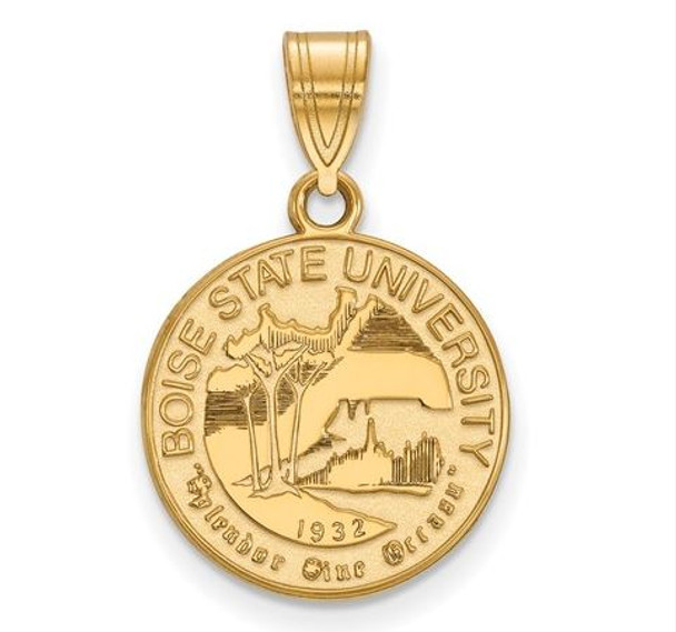 Boise State University Sterling Silver Gold Plated Medium Crest Pendant | Logo Art | GP007BOS