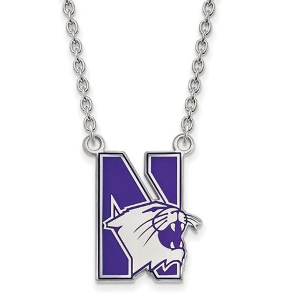 Northwestern University Sterling Silver Large Enameled Pendant Necklace | Logo Art | SS010NWU-18