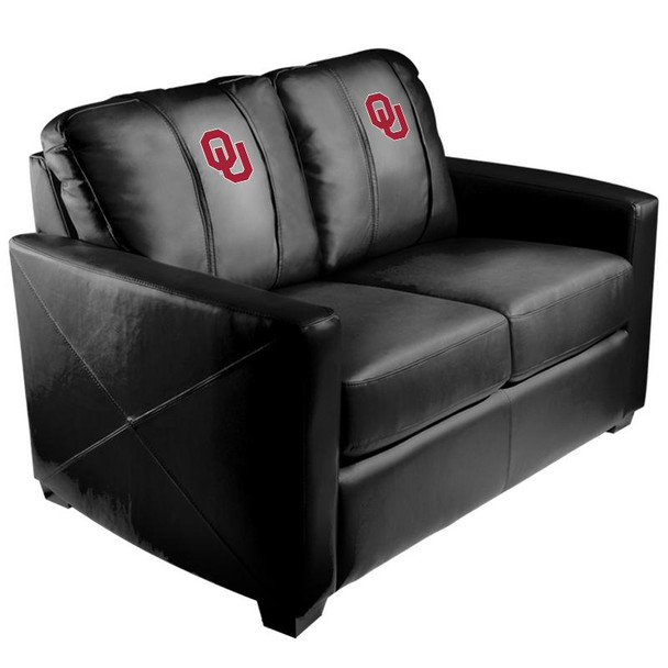Oklahoma Sooners  Silver Love Seat with Red Logo with White Outline | Dreamseat | XZ7759003LSCDBK-PSCOL11044 Oklahoma Sooners  Silver Love Seat with Red Logo with White Outline | Dreamseat | XZ7759003LSCDBK-PSCOL11044