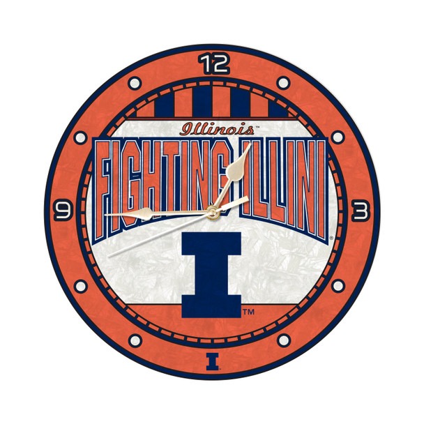 Illinois Fighting Illini 12in Art Glass Clock | MEMORY COMPANY |  COL-ILL-274 Illinois Fighting Illini 12in Art Glass Clock | MEMORY COMPANY |  COL-ILL-274