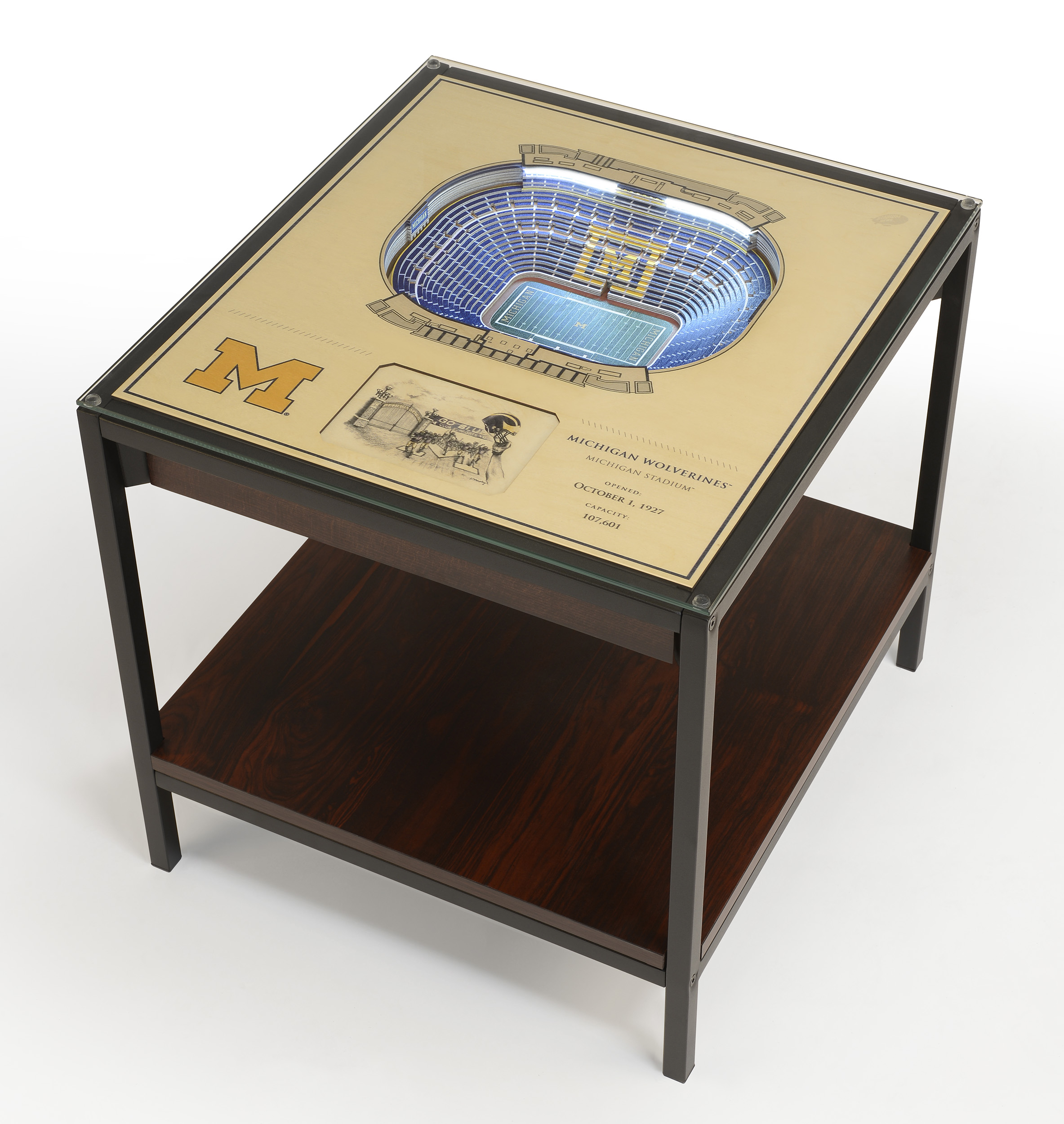 Michigan Wolverines 25-Layer StadiumViews Lighted End Table
