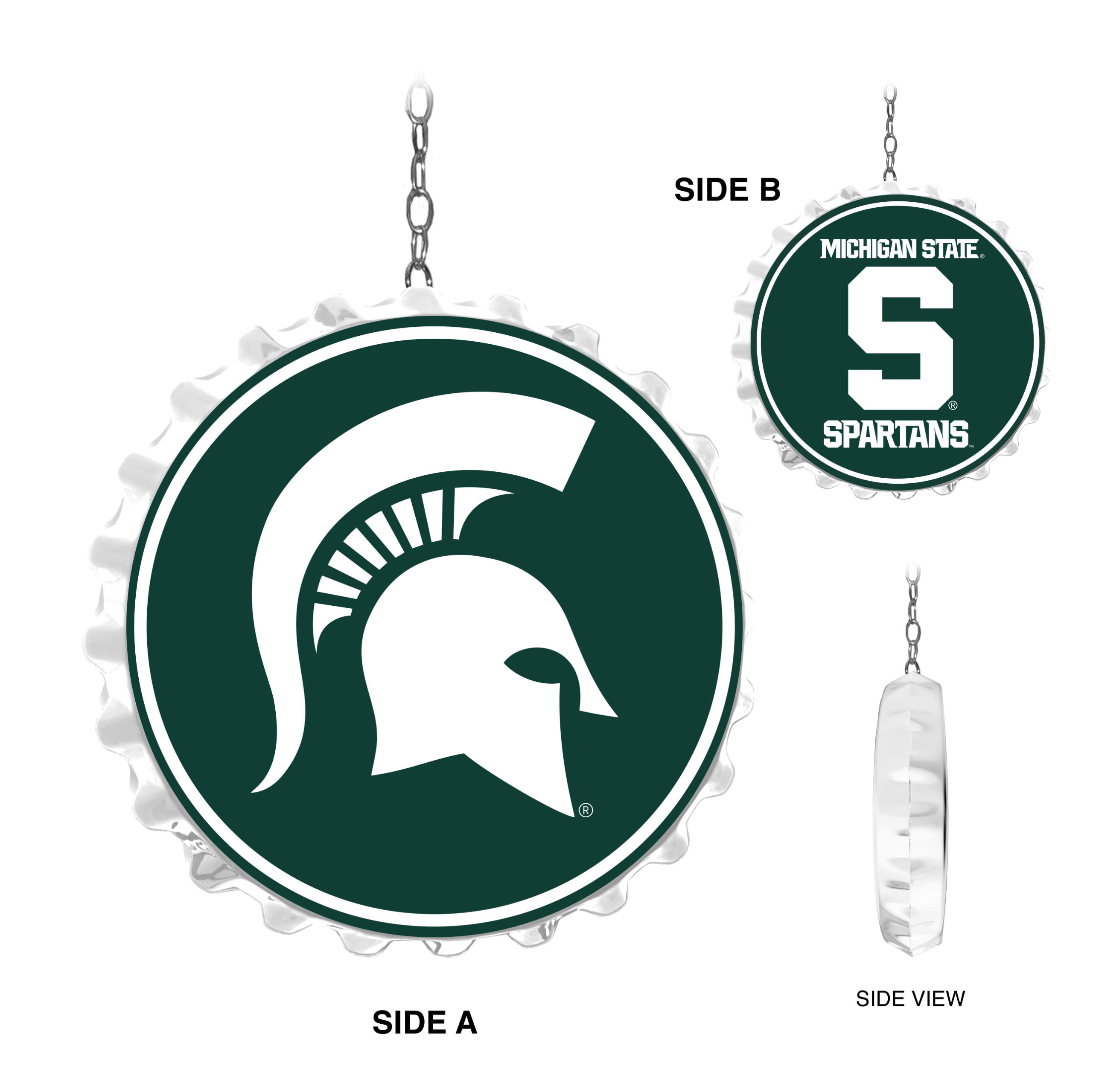 Michigan State Spartans Team Spirit Bottle Cap Dangler Primary Logo And Block S