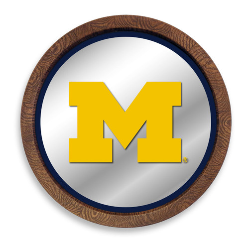 Michigan Wolverines: Faux Barrel Top Mirrored Wall Sign - Blue Edge